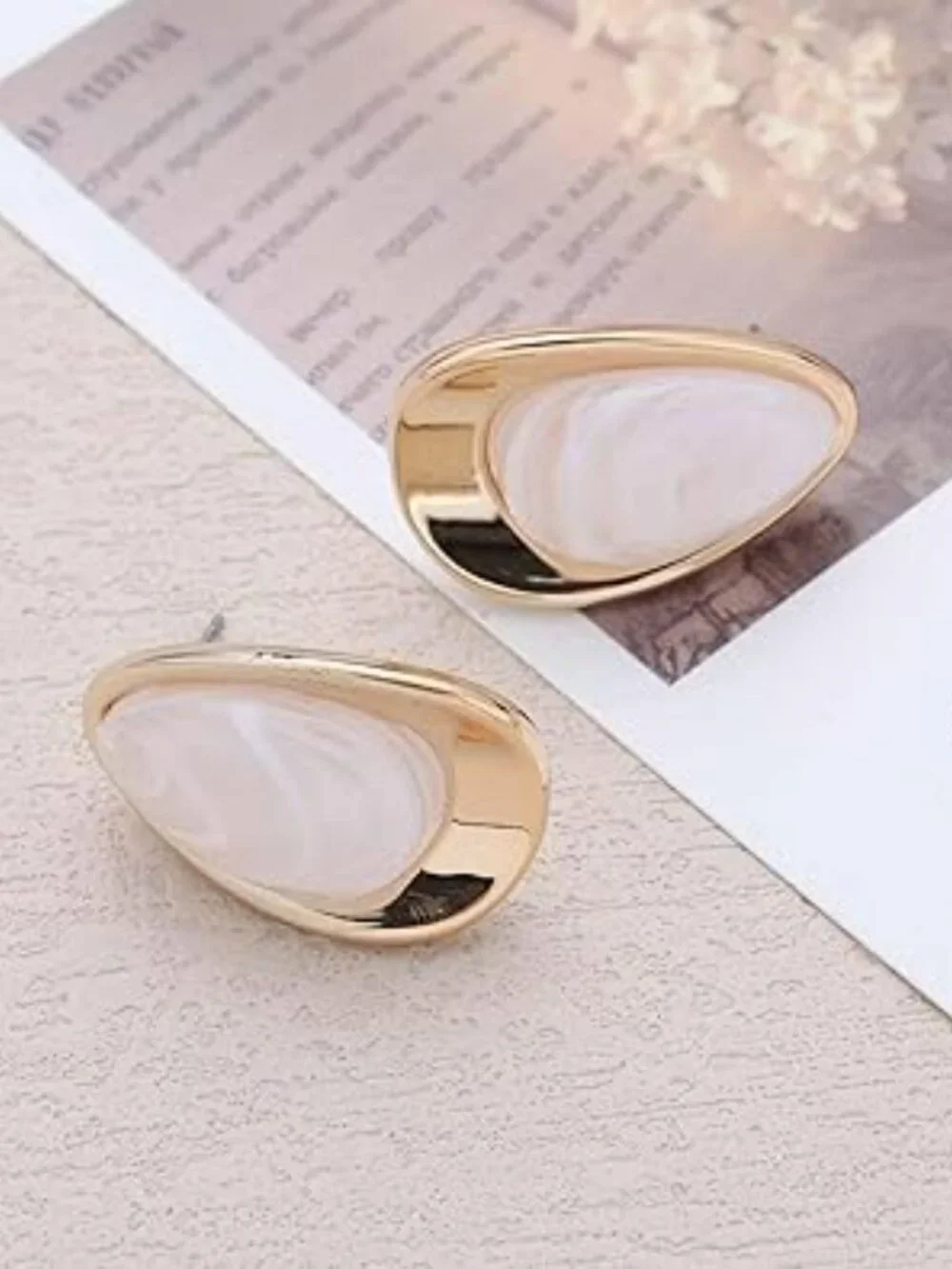 Gold Tone Teardrop Earrings‎ with Opal Stone Chunky Statement Waterdrop